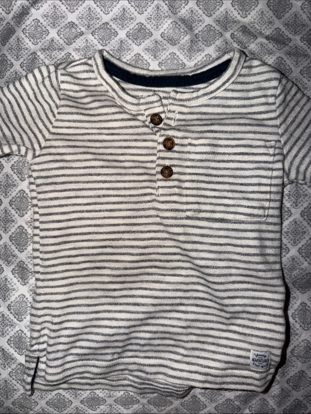 Striped Gray & White Henley Tee for Kids